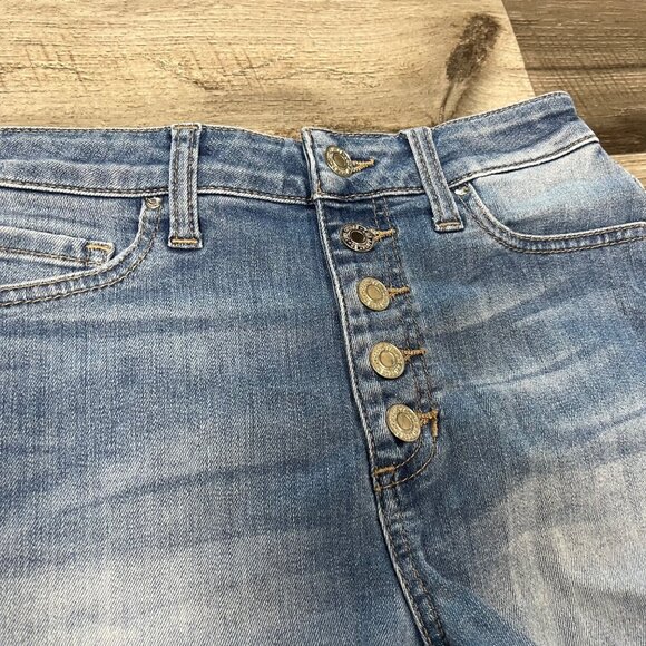 Guess High Rise Exposed Button Fly Leg Fray Denim Shorts Blue Women’s Size 24 - Picture 3 of 9